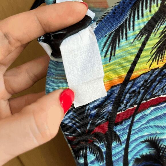 Y2K Jamaica Tropical Sunset Dress M/L – Mesh Knit Bodycon Luau Cover-Up - Picture 6 of 6